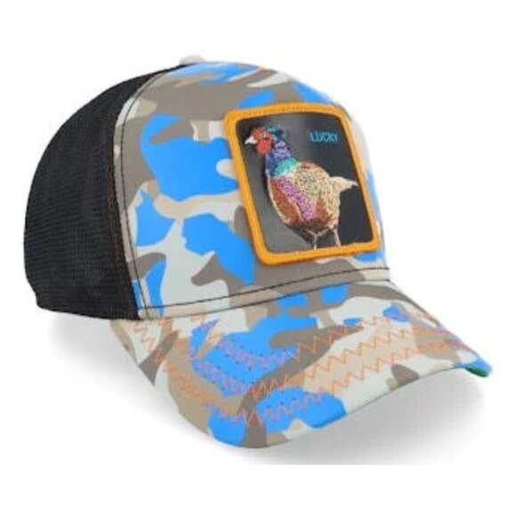 NWT Limited Edition Goorin Bros Luck Stays Down Blue Tan Camo Trucker Hat Unisex - Picture 3 of 13